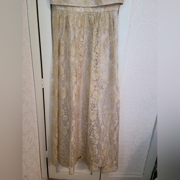 Adrianna Papell Floral Gold Lace Prom Maxi Dress - Picture 4 of 13